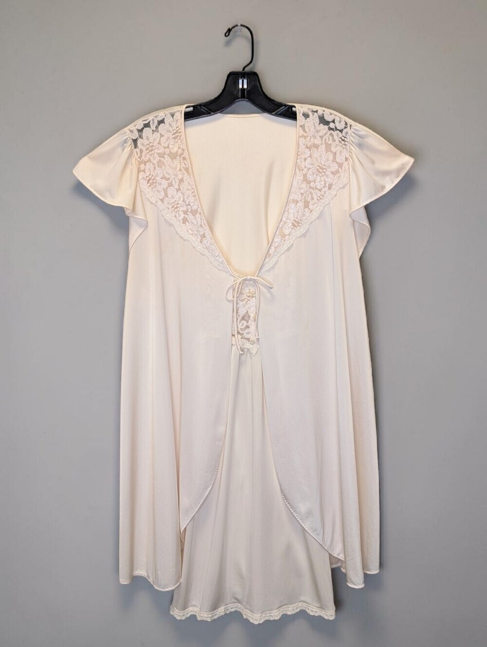 Vintage Shadowline Peignoir Set Cream Lace Babydoll Robe Bridal Nightgown M